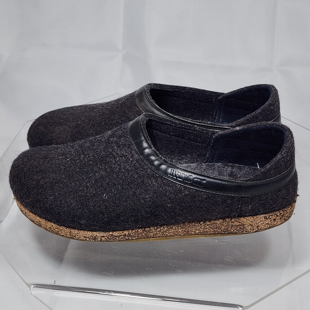 Haflinger Men 44 GRIZZLY Charcoal Gray Wool Slip On Clogs Slippers Closed